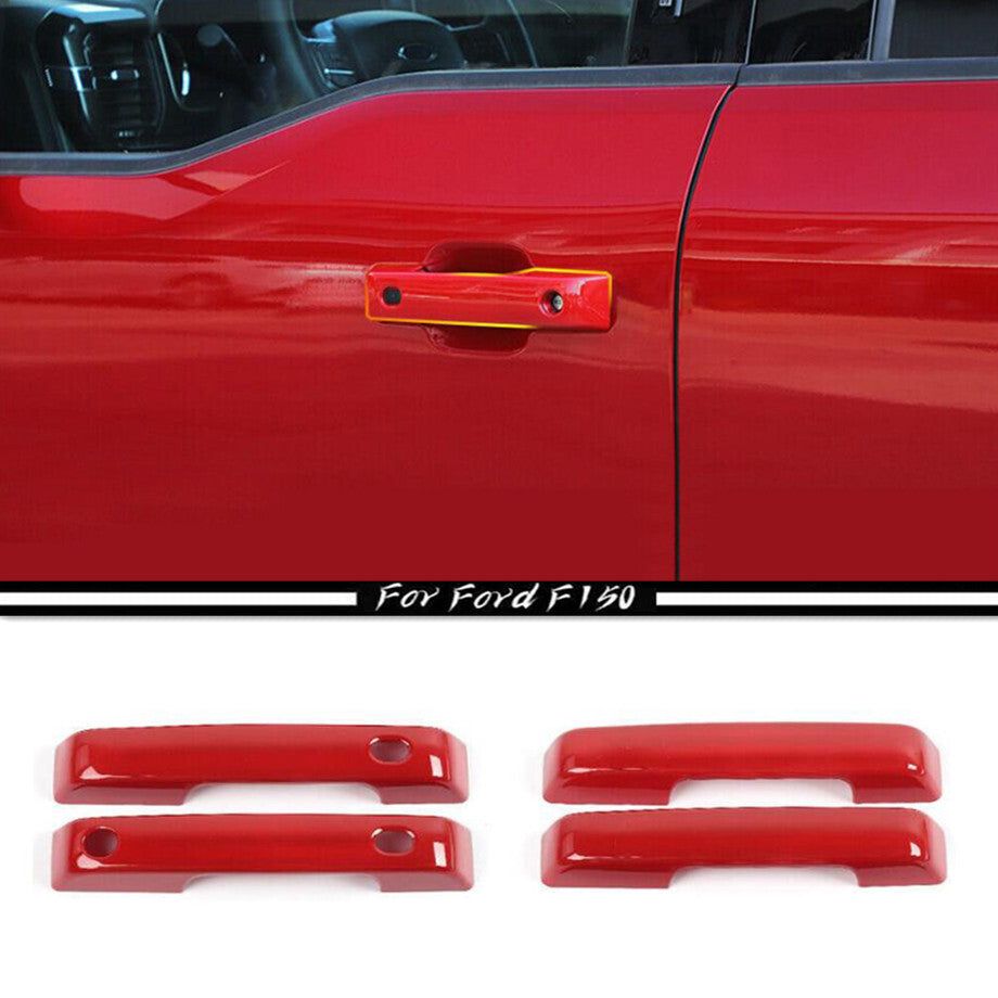 4P Car Door Handle Decorative Cover, Red ABS Accessory for Ford F150 (2021-2023)