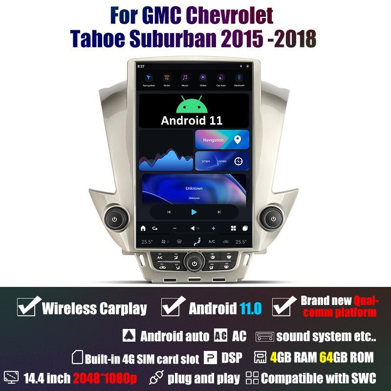 Android for Tesla Screen GPS Radio for GMC for Yukon for Chevrolet Tahoe Suburban 2015-2018