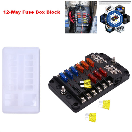 12-way fuse box, 32V with LED indicator, suitable for cars, trucks, boats, RVs, and waterproof. n
