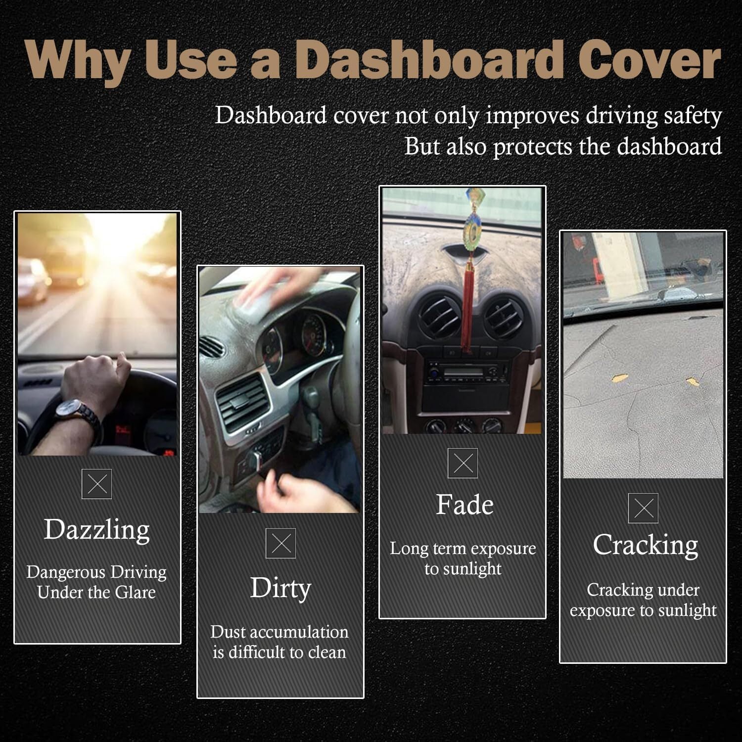Anti-glare dashboard protector for 2014-2019 Highlander SUV dashboard mat, black. n