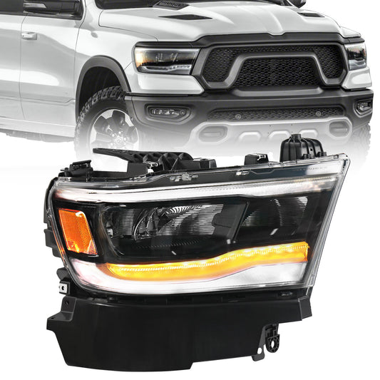 Suitable for 2019-2023 for Dodge for Ram 1500 Black Reflector Full LED Headlights for Passengers