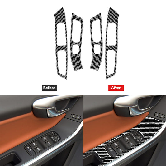 4Pcs Carbon Fiber Window Switch Lift Panel Cover Trim for Volvo V60 2010-2017