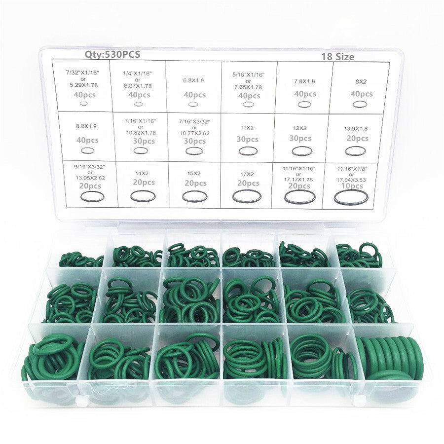 Boxed Mixed 530Pcs Car Air Conditioning O-ring Seal A/C Gaskets Green Accessory