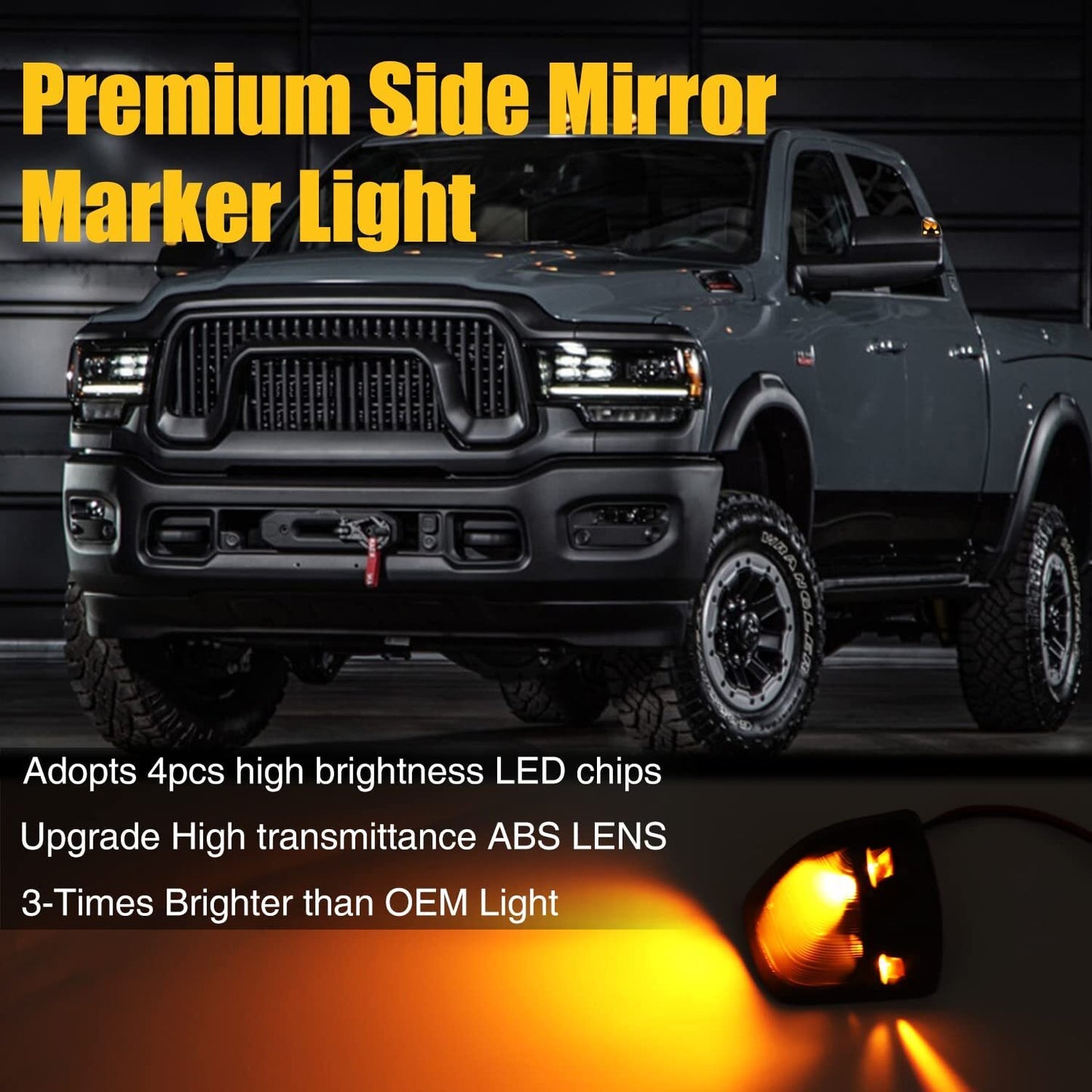 2-pack Smoked for Ram 1500 2500 5500 Amber LED Side Mirrors with Turn Signals n