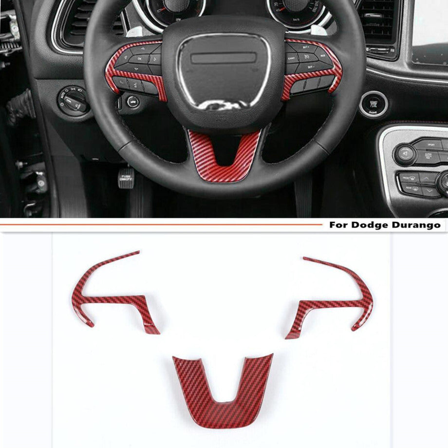 3P Car Steering Wheel Cover Trim for Dodge Durango 14-24 Accessories Red Carbon v