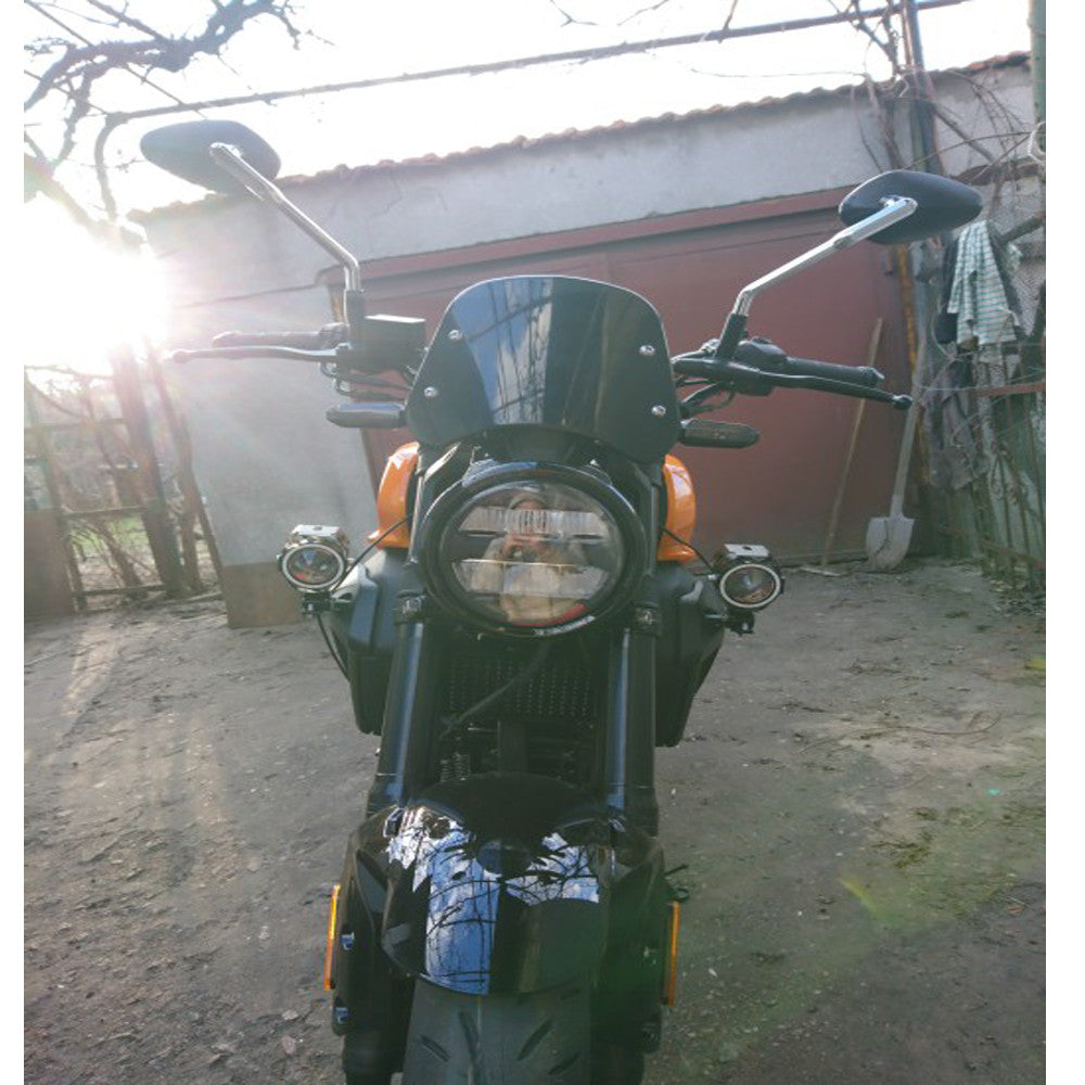 Universal Motorcycle Headlight Fairing Windshield Windscreen 5-7Round Black Q