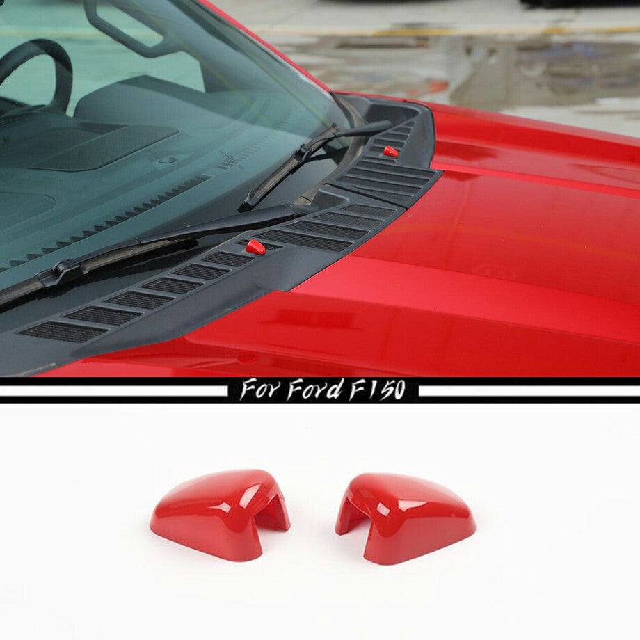 Red Front Wiper Water Spray Nozzle Cap Trim 2 Pieces for 2021-2022 for Ford F150 F-150