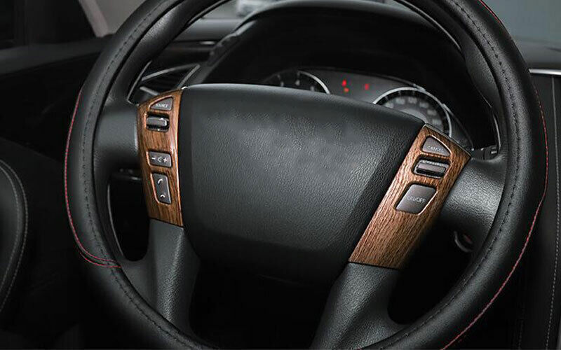 2PCS Steering Wheel Button Trim Wood Grain for Nissan Armada Patrol Y62 17-2020