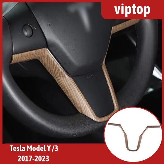 ABS Wood Grain Steering Wheel Frame Cover Trim for Tesla Model 3 Y 2017-2023