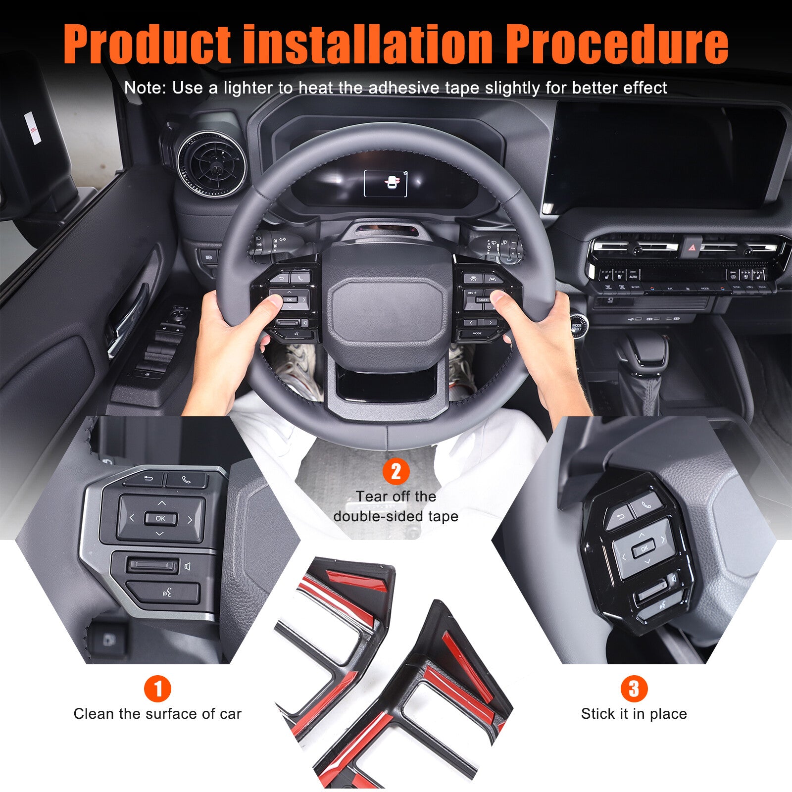 Gloss black steering wheel button frame for 2024 Prado for Land Cruiser LC250 n