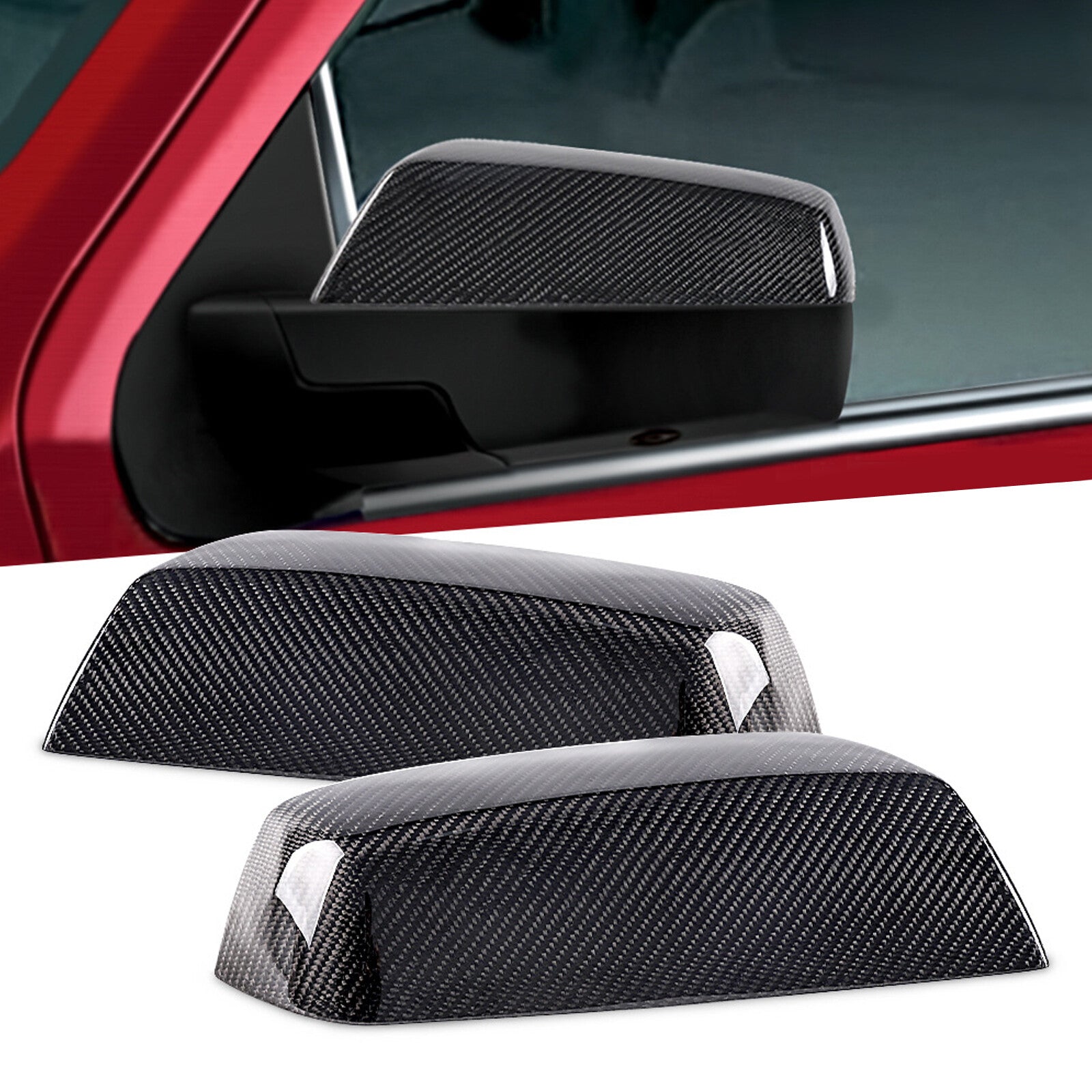For Silverado for Sierra 2014-2019 Glossy Real Carbon Fiber Mirror Cover Caps 2PCS