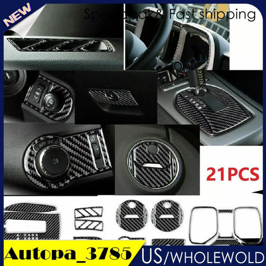 21x Carbon Fiber Full Interior Cover Trim Set Fit For 2010-15 for Chevrolet Camaro