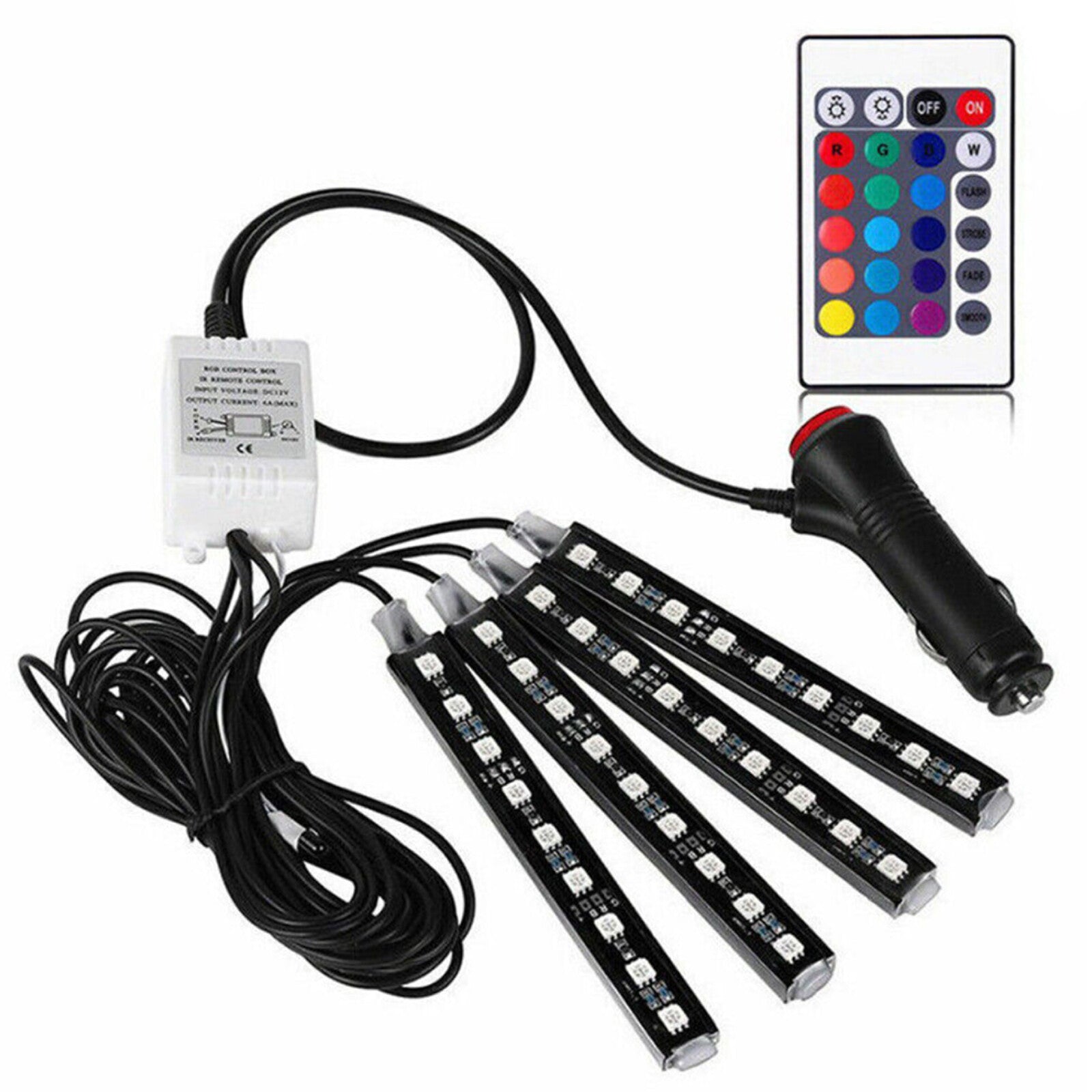 DC 12V Car RGB LED Interior Light Bar Floor Decorative Atmosphere Strip Lamp