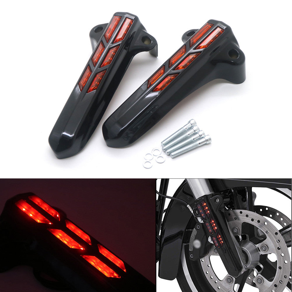 Pair LED Lower Fork Leg Cover Light for Harley Touring FLHR FLHX FLHT 14-17 Q