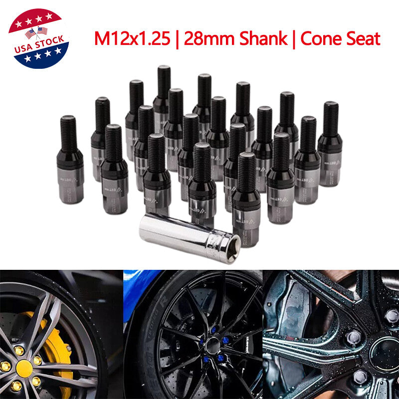 20-piece set of M12x1.25 wheel lug bolts, tapered for seat studs, 28mm shank, for Jeep for Chrysler .