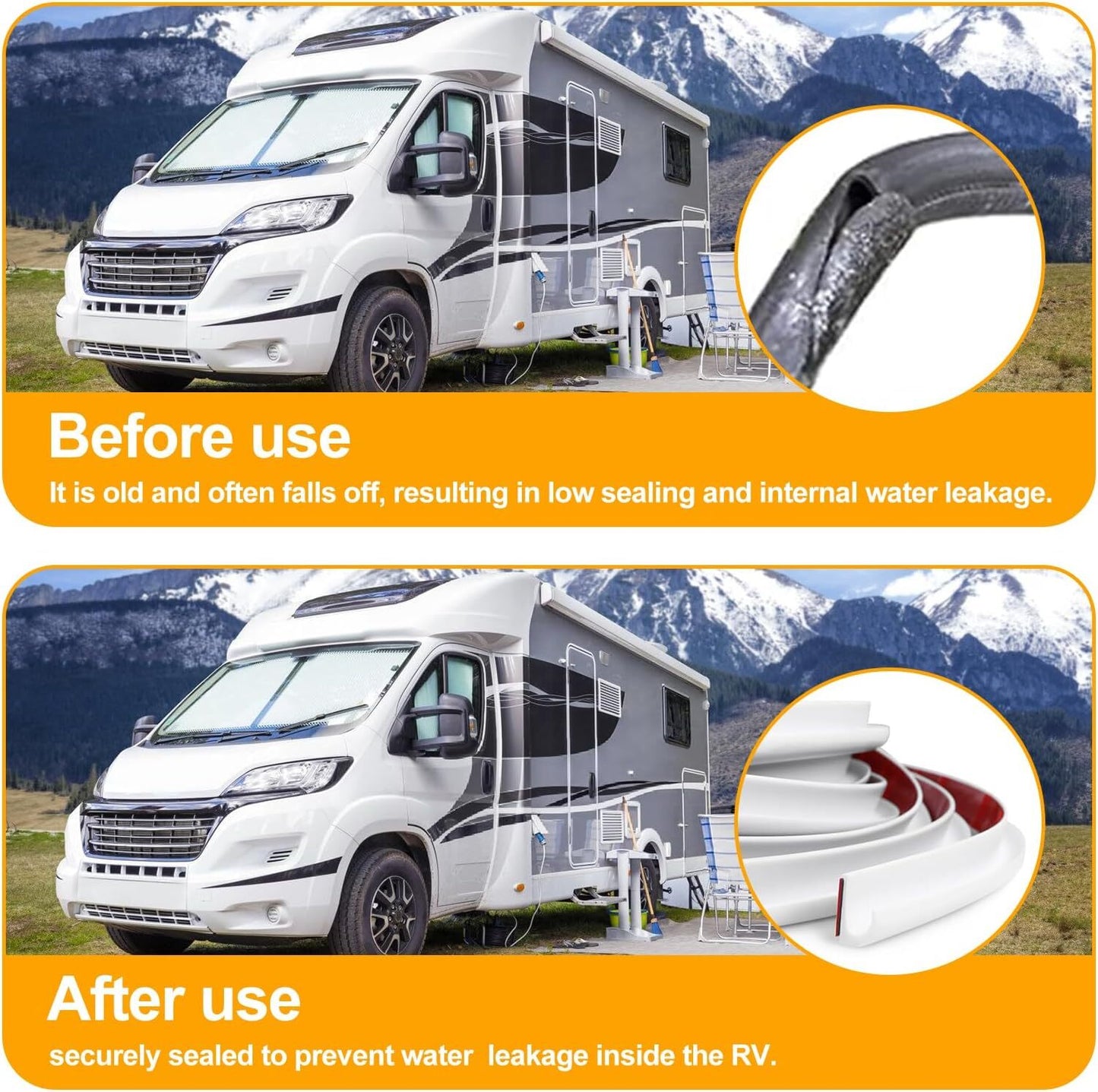 White 16ft RV Boat Van Rain Gutter Trim Flexible PVC with Strong Adhesive Tape Q