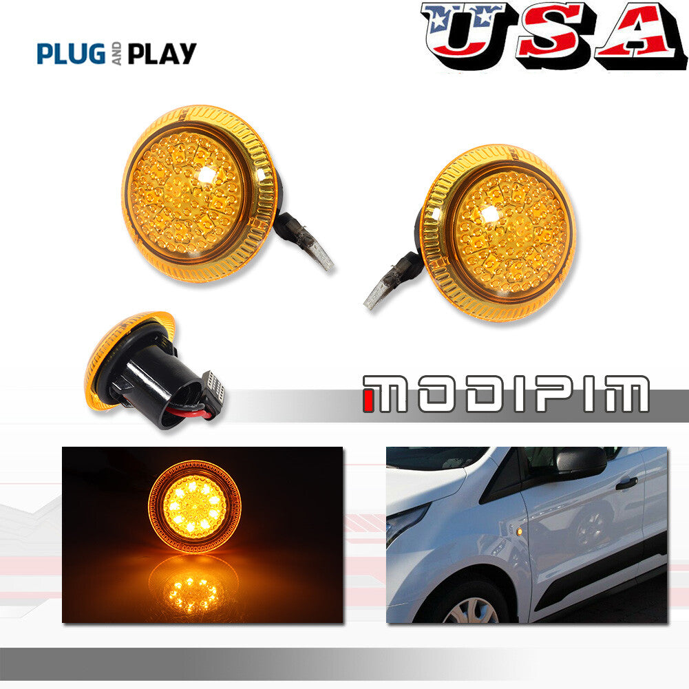 For 10+ for Transit Connect Amber Lens Amber LED Side Fender Turn Signal Lights - v