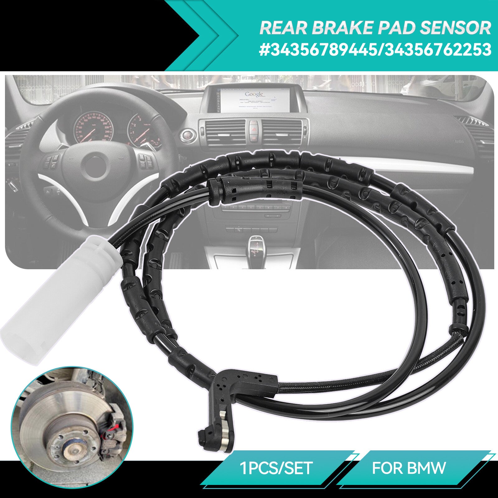 Rear Brake Pad Wear Sensor for BMW 1' E87 E82 E88 3' E90 E91 E92 E93 34356789445 Q