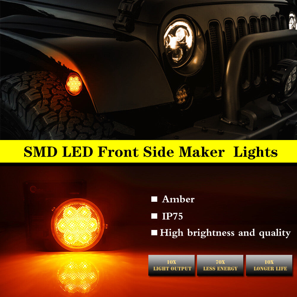 Smoke Lens Amber LED Fender Flash/Side Marker Lights for 07-15 for Jeep for Wrangler JK- v