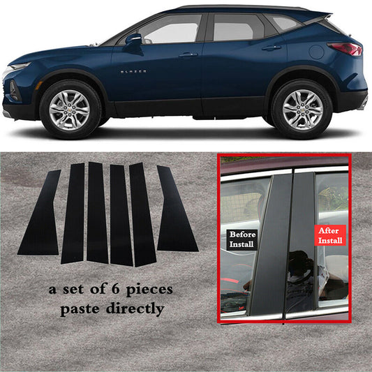 for Chevy Blazer 2019-2022 Black Pillar Posts Set Door Trim Piano Cover Kit 6PCS
