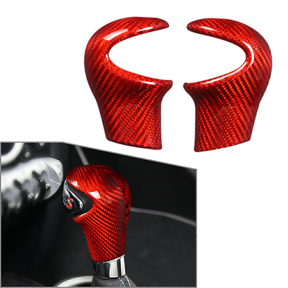 Red Carbon Fiber Car Gear Shift Knob Cover Trim Fit for Mini Cooper R55 R56 R60