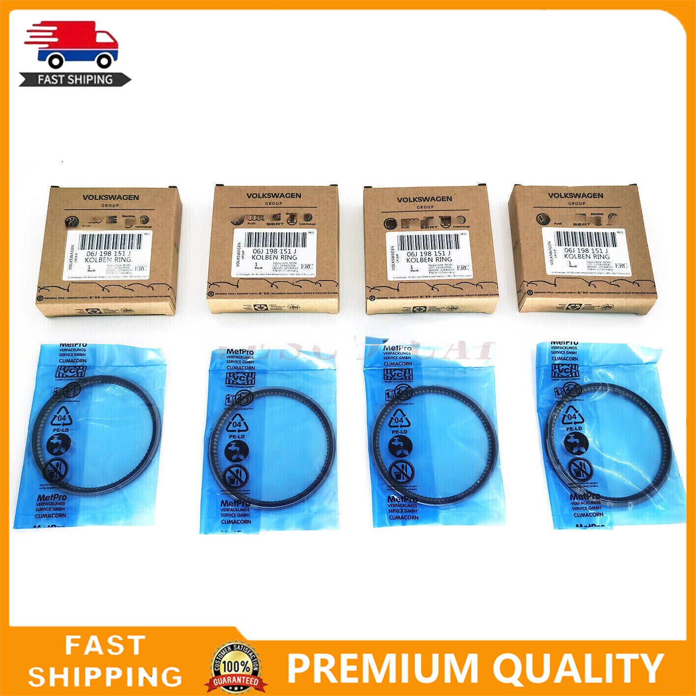 4-Piece Upgrade KS Piston Ring Kit for Audi A4 for VW Gli GTi 1.8T 2.0T 06H198151C-