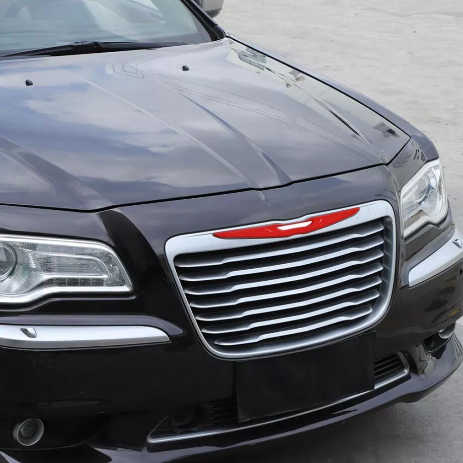 For 2015-2023 for Chrysler 300 ABS Red Front Center Grid Car Logo Cover Trim Strips v