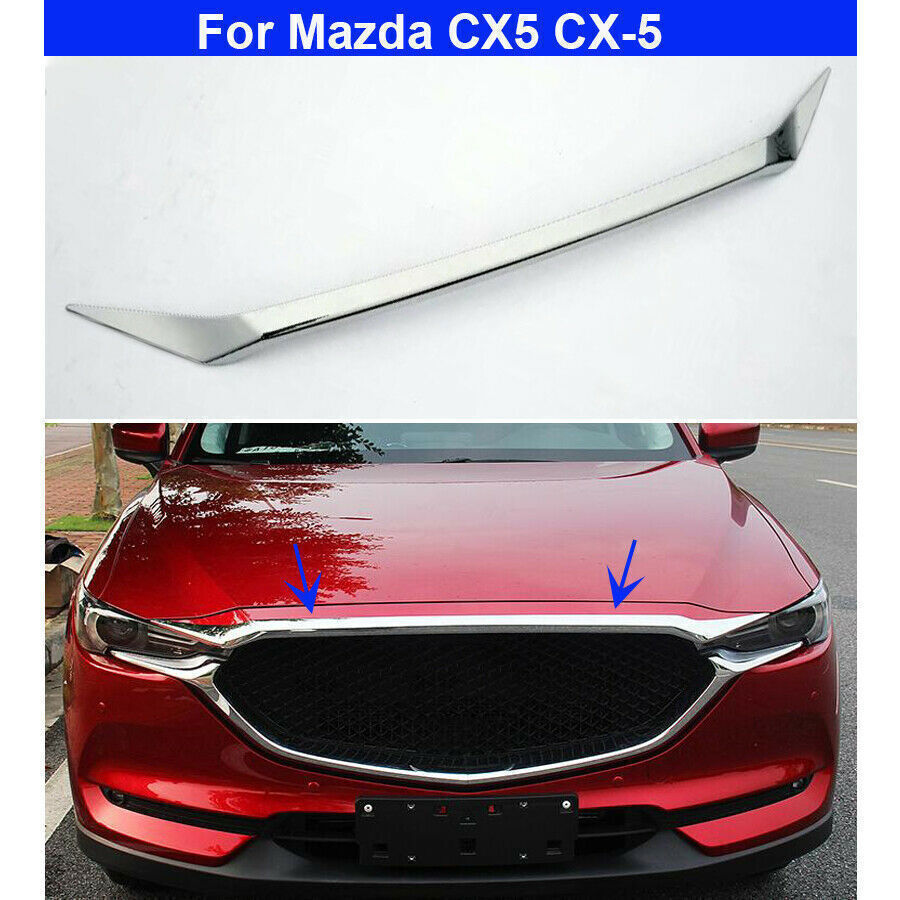 Chromed Front Engine Hood Grill Grille Moulding Cover for Mazda CX-5 2017-2021