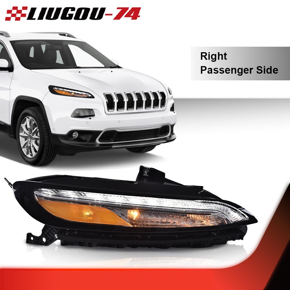 White LED DRL Parking Light Signal Passenger Side Fits 2014-18 for Jeep Cherokee - v