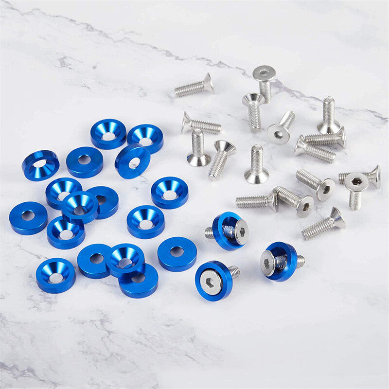 20pcs Blue Aluminum Fender Bumper Washer M6 Bolt Engine Bay Dress Up Kit