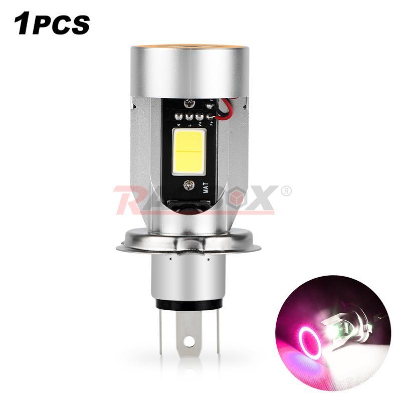 H4 LED Motorcycle Headlight 2600LM Bulb 6000K Hi/Lo Beam With Red Angel Eyes