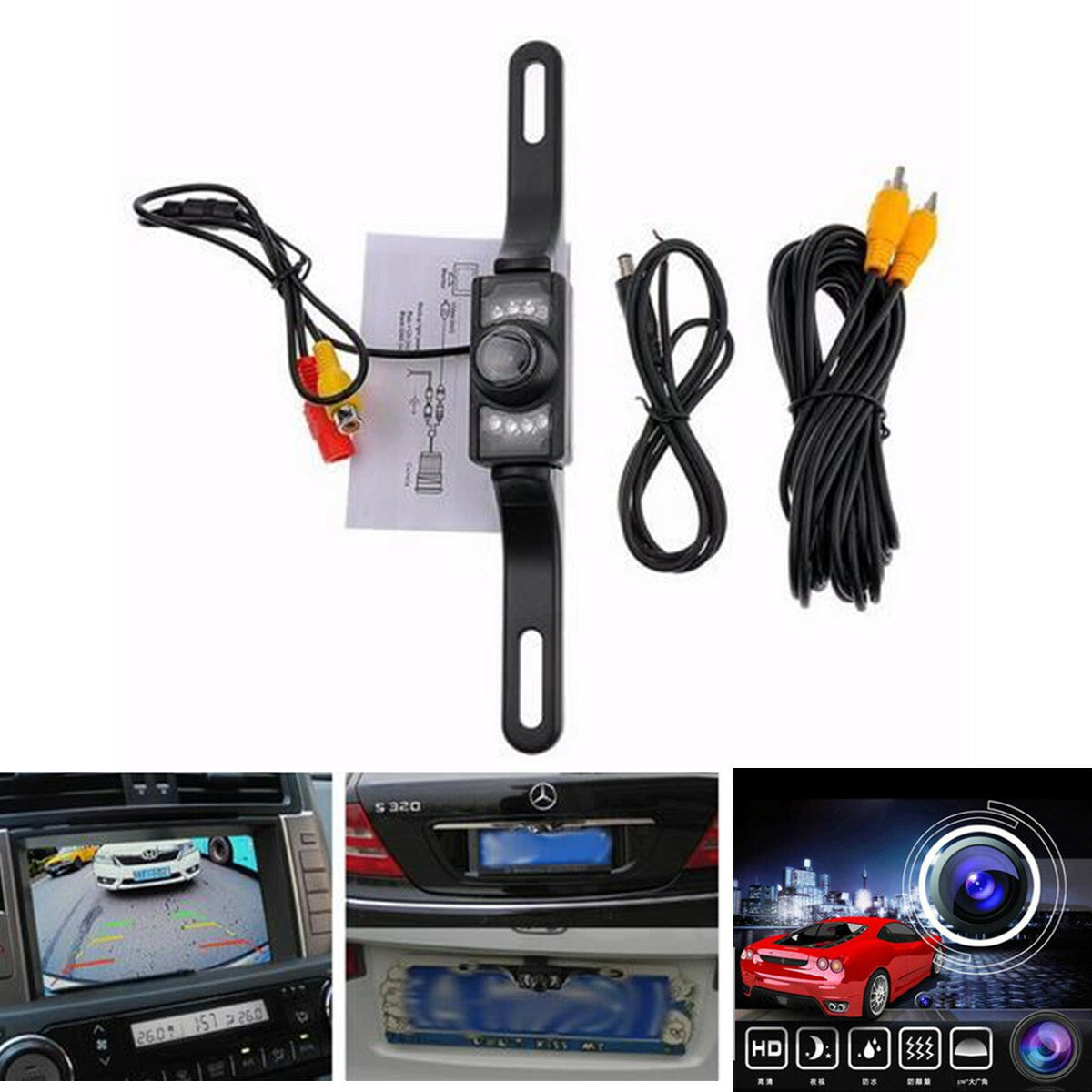 7LED Car License Plate Rear View Parking Reversing Backup Camera Night Vision