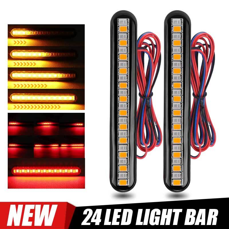 2X Amber Red Motorcycle LED Brake Stop Turn Signal Flowing Tail Light Strip Bar