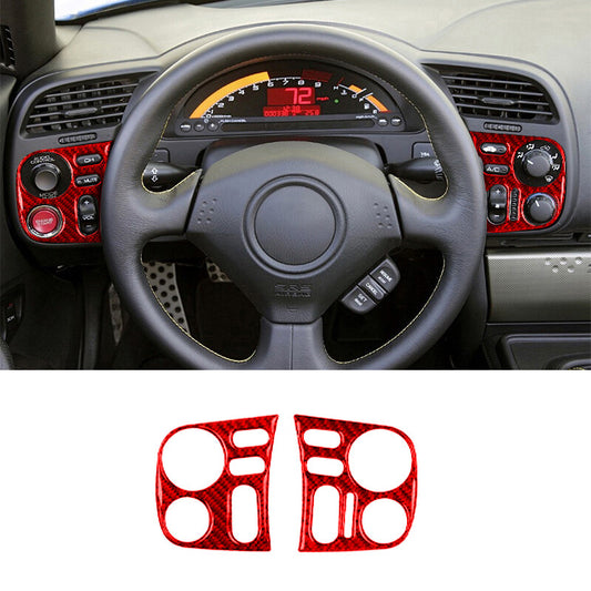2Pcs Red Carbon Fiber Climate Radio Control Cover Trim for Honda S2000 2004-2009