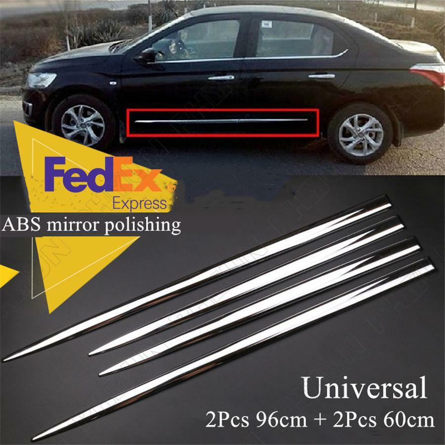 4 × Chrome Side Skirt Door Side Line Sill Garnish Body Molding Trim Cover Glossy