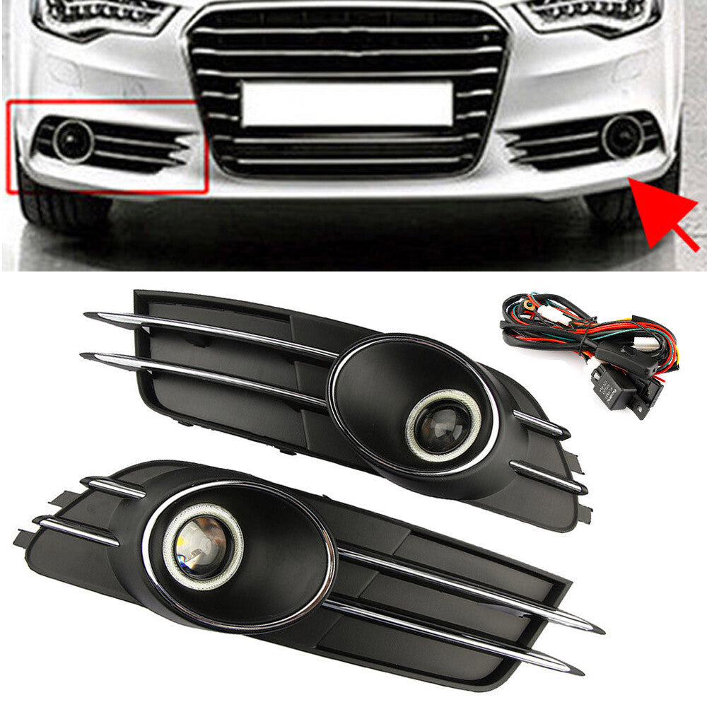 for Audi A6 A6L C7 2012-15 Front Bumper Fog Light Grille Grill + Fog Light Lamp