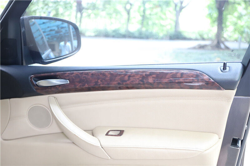 for BMW X5 2008-13 Brown Wood Grain Inner Door Strip Panel Molding Cover Trim 4P