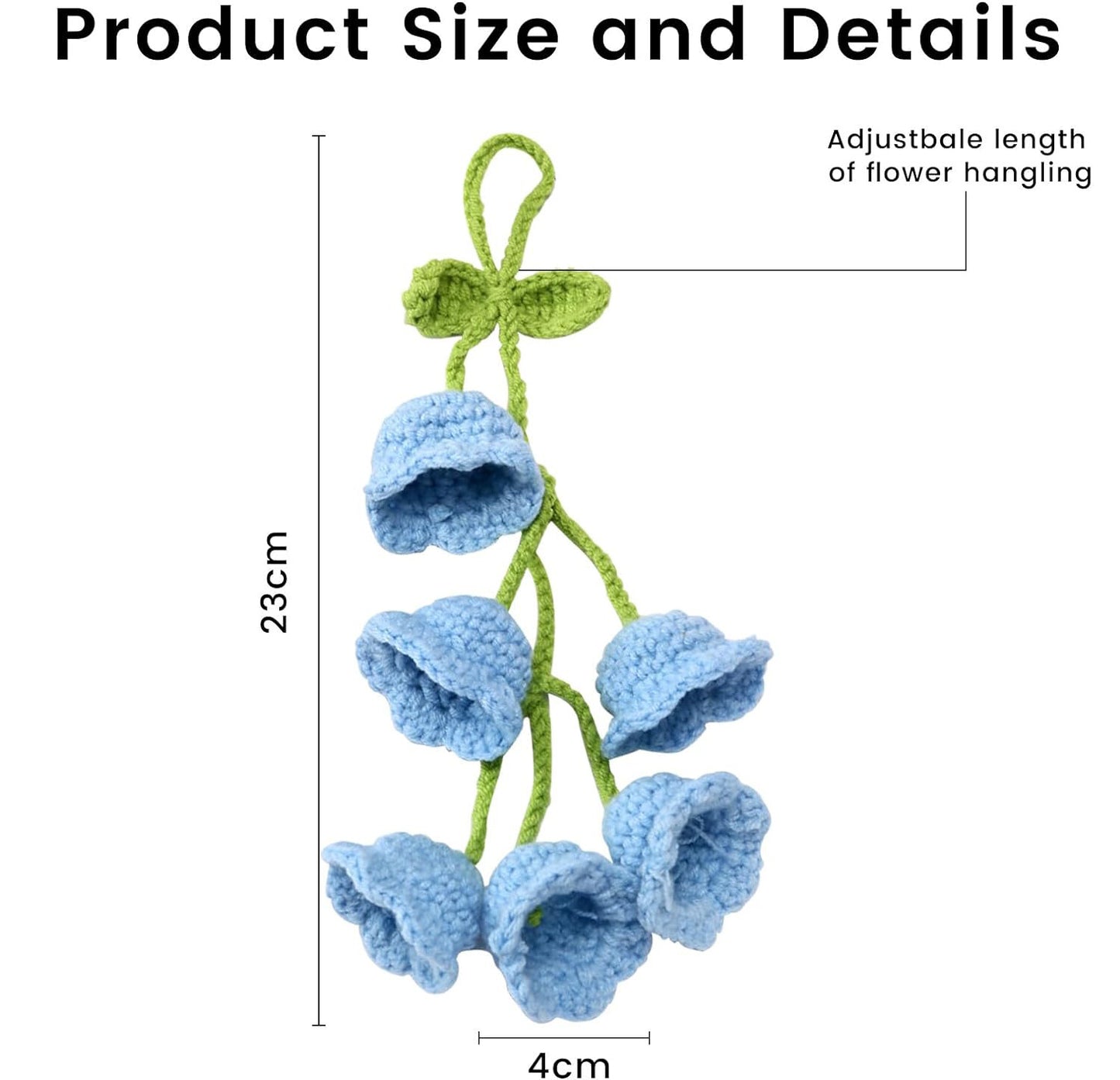 1Bell flower Hand Knitted Cute Car Accessory for Rear View Mirror Hanging Blue