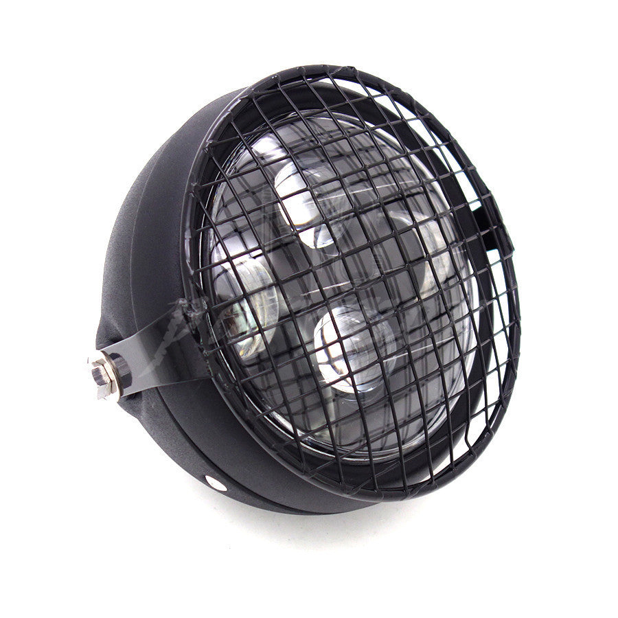 Matte Black Metal LED Front Headlight Grill Side Mount Cover Mask Cafe Racer CB Q