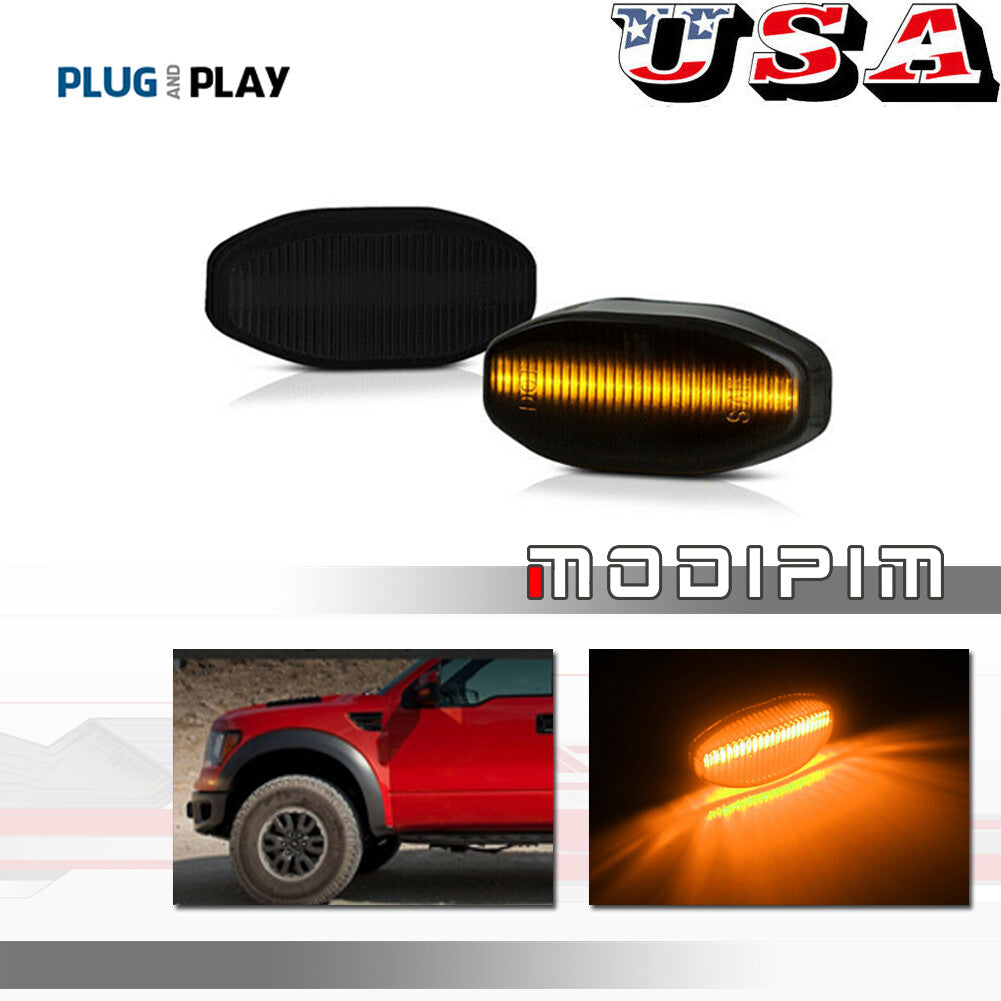 [SMOKED] Amber LED Front Fender Light Side Marker Light for 10-14 for SVT - v