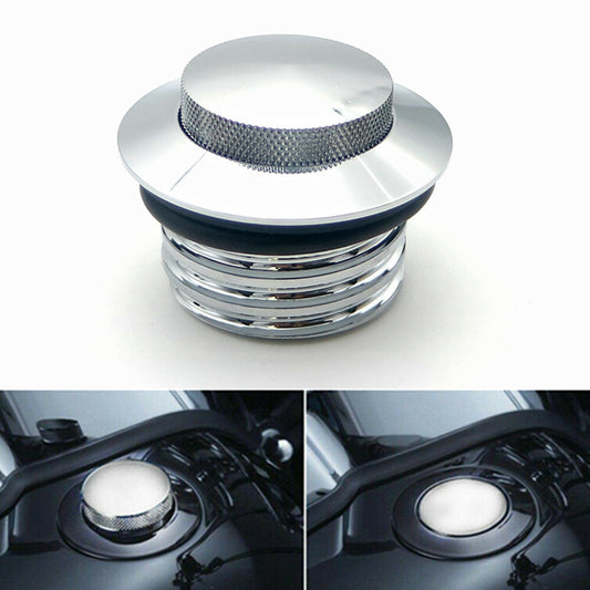 Chrome Flush Pop Up Reservoir Vented Fuel Tank Gas Cap for Harley Dyna Softail Q