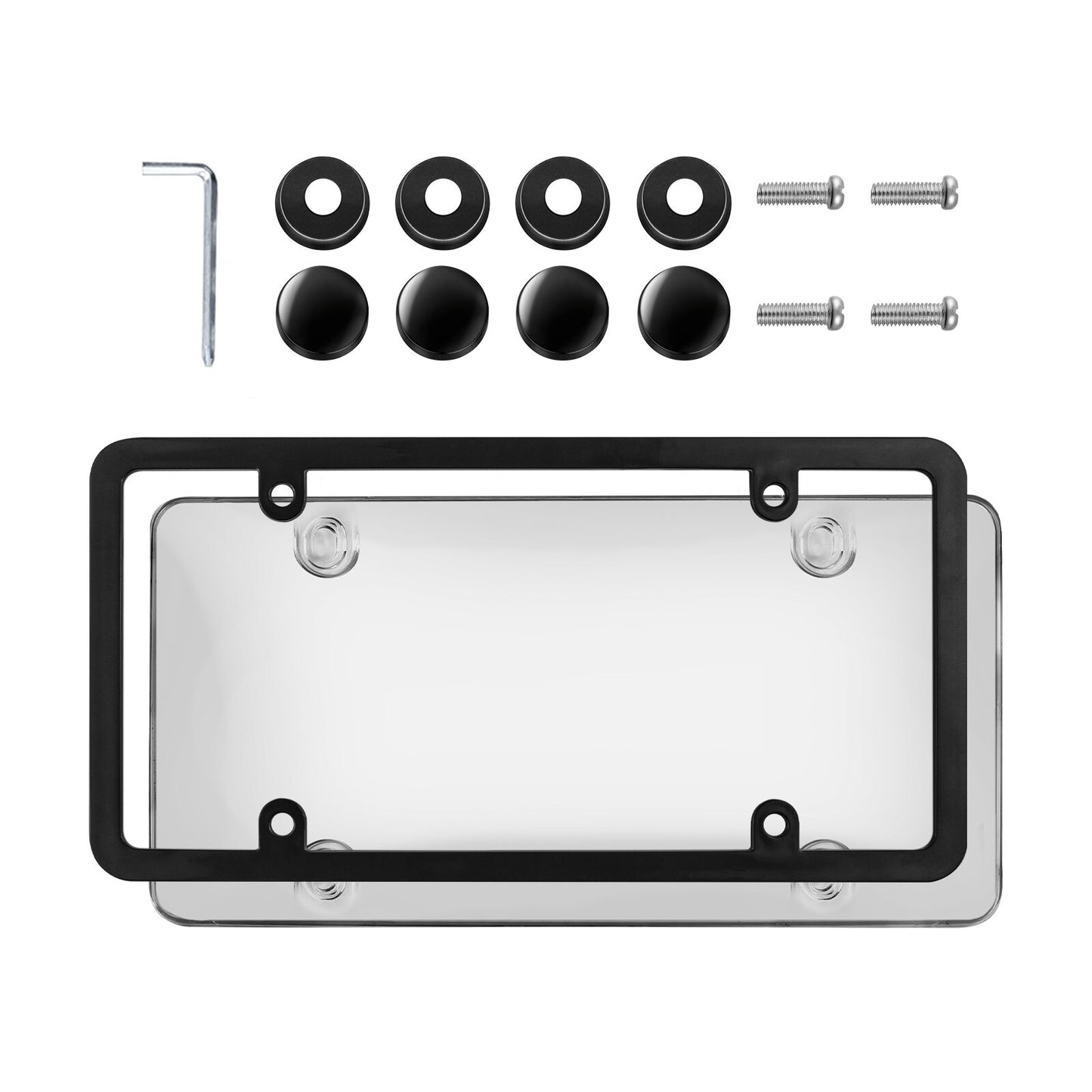 General Motors American Black Car PC Plastic License Plate Frame 4-Hole Screw Cap Q