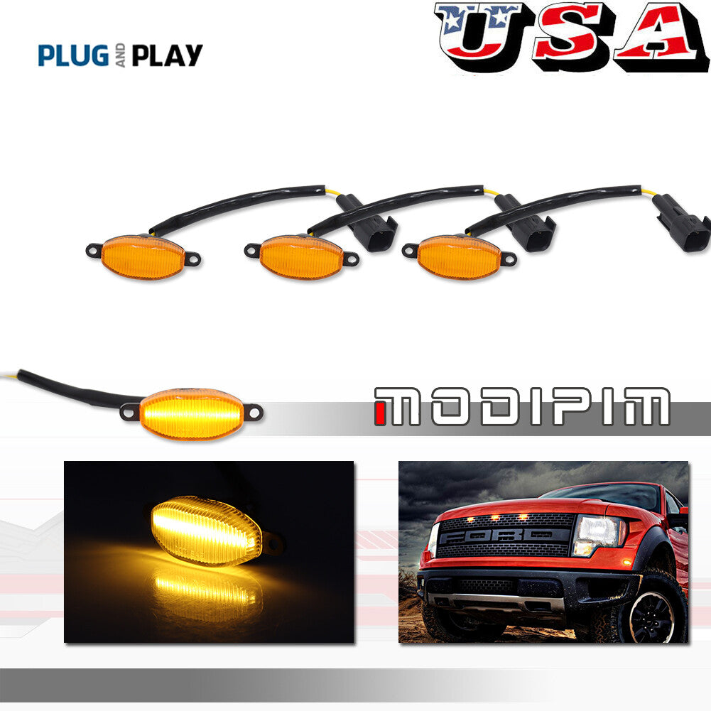 Direct Fit for 3X Yellow Lens 12SMD Amber LED Front Grille Driving Light - v