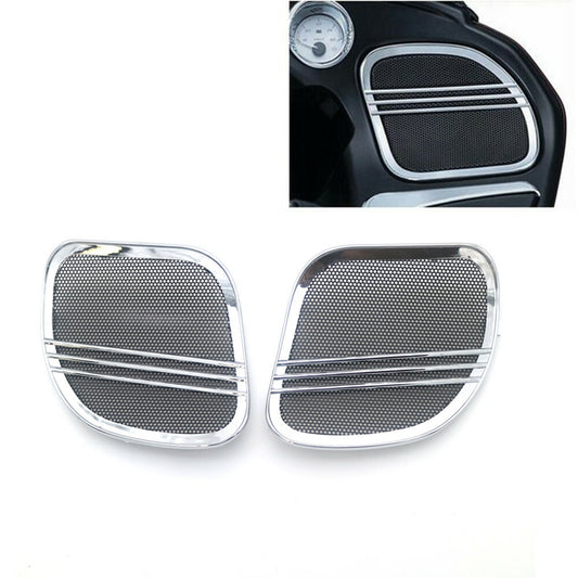 Motorcycle Chrome Tri-Line Speaker Grill Cover Trim for Harley Road Glide 15-18 Q