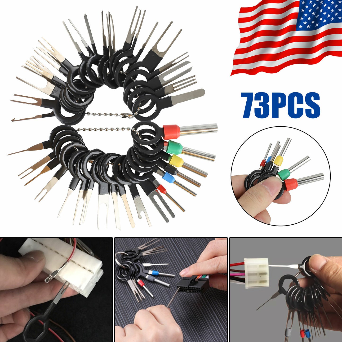 73Pcs Wire Terminal Removal Tool Car Electrical Wiring Crimp Connector Pin Kit Q