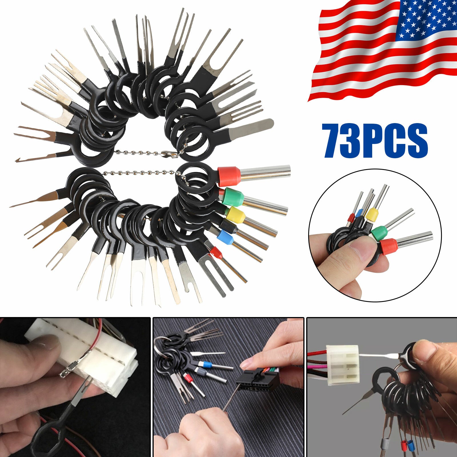 73Pcs Wire Terminal Removal Tool Car Electrical Wiring Crimp Connector Pin Kit Q