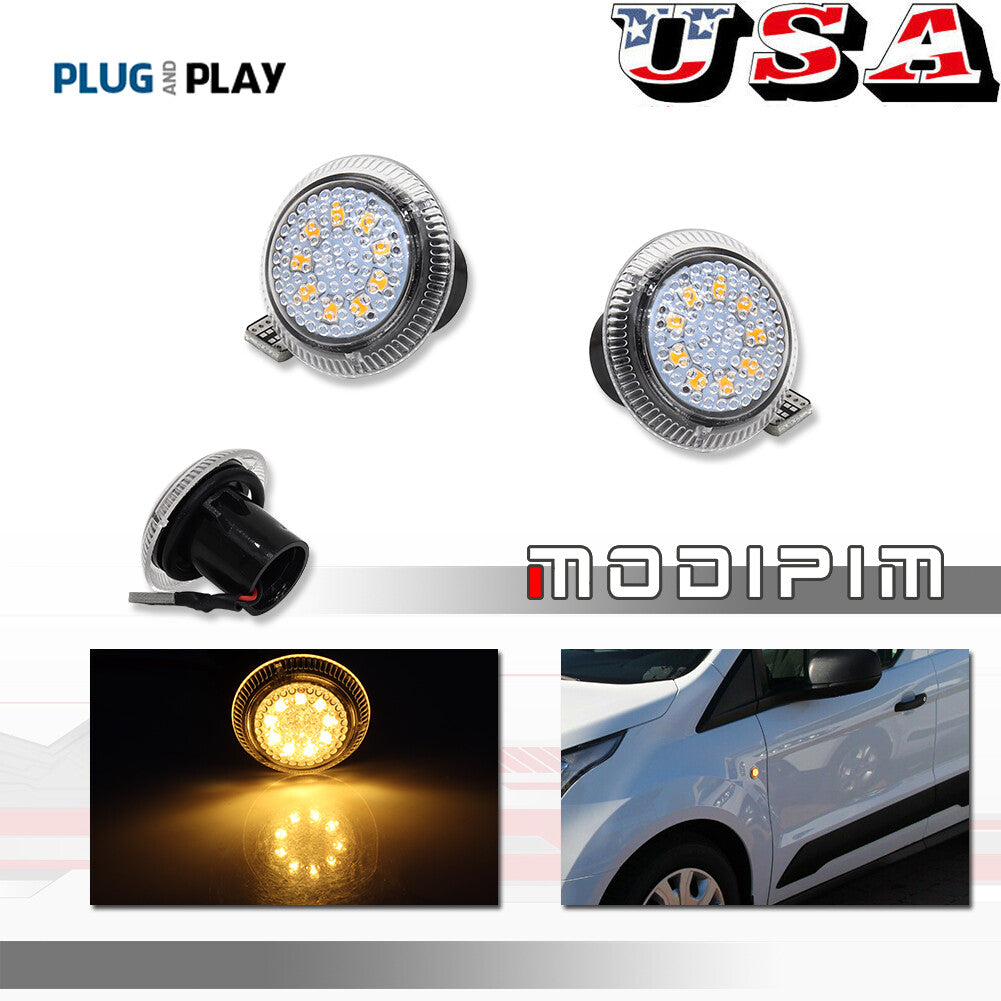 Fit 10+ for Transit Connect Side Fender Turn Signal Lights - Amber LED 9T1Z13K376A - v