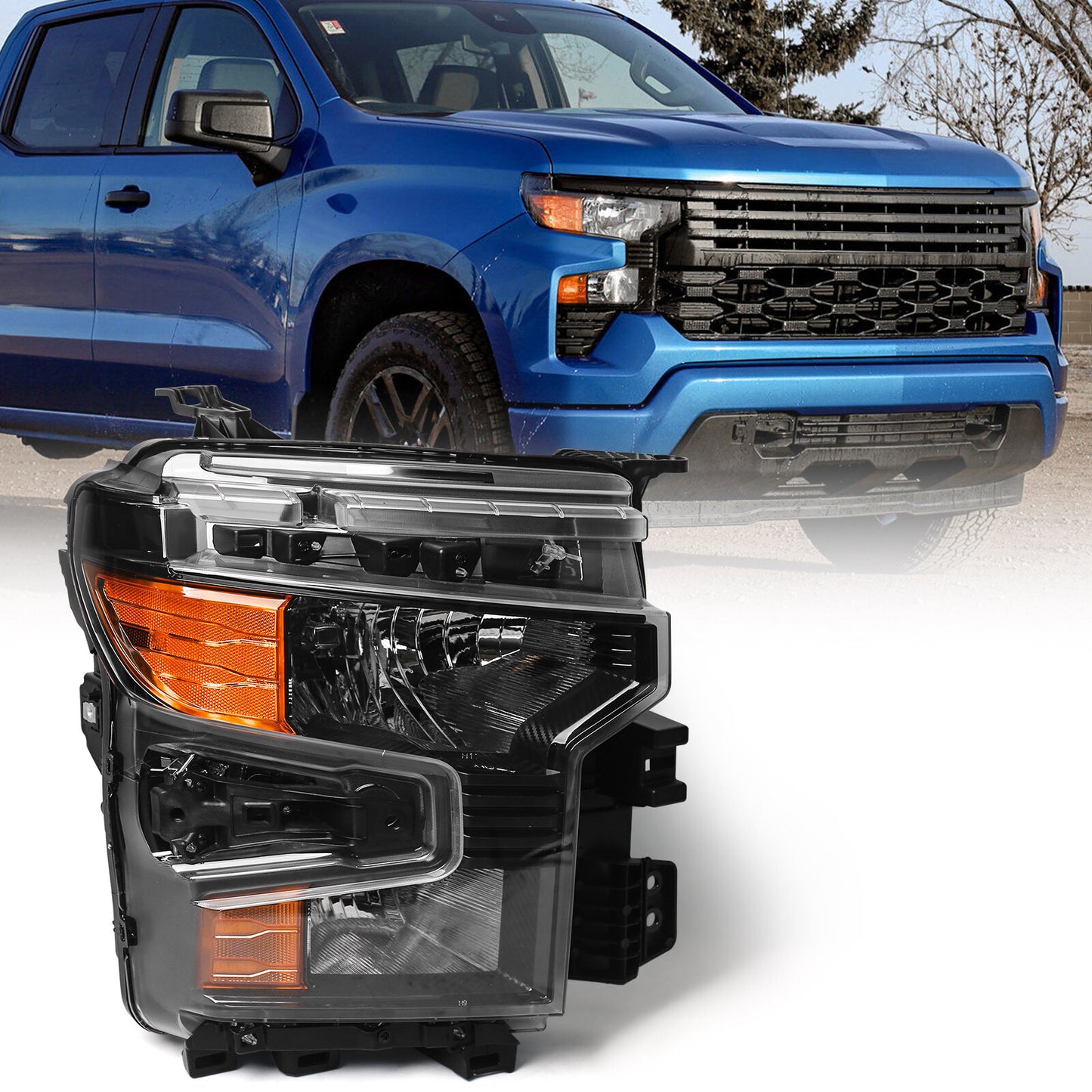 For 2022-2024 for Chevy Silverado 1500 w/Black Trim Halogen Headlight Passenger Side