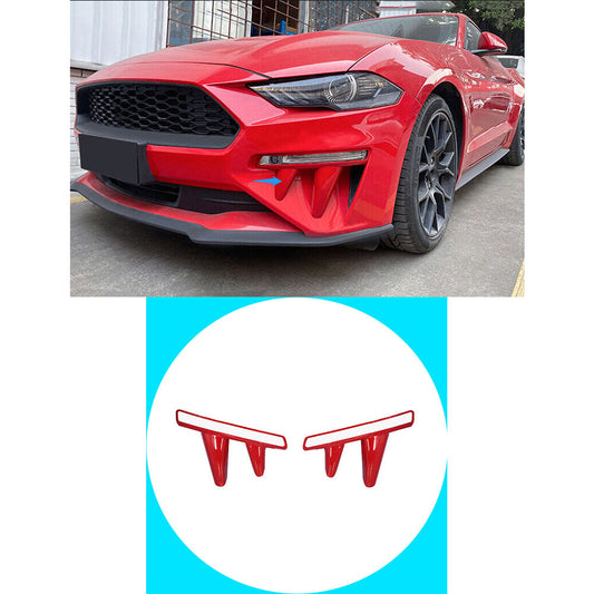for Ford for Mustang 2018-2021 Glossy Red Front Fog Light Lamp Frame Cover Trim 2pcs