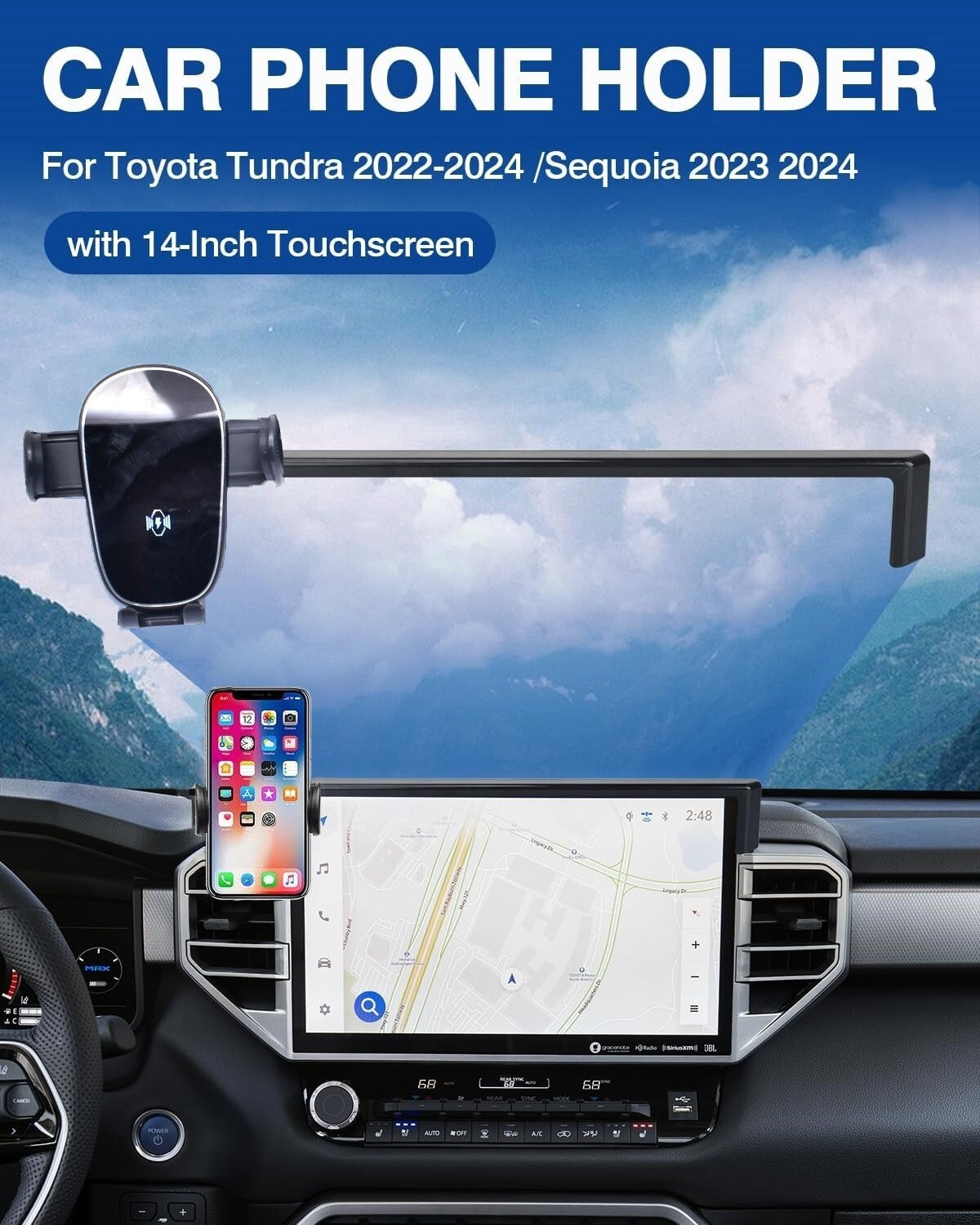 360-degree car phone holder suitable for Tendera 22-24 with 14-inch screen. n